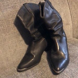 Oak tree farms black leather boots silver tips 8